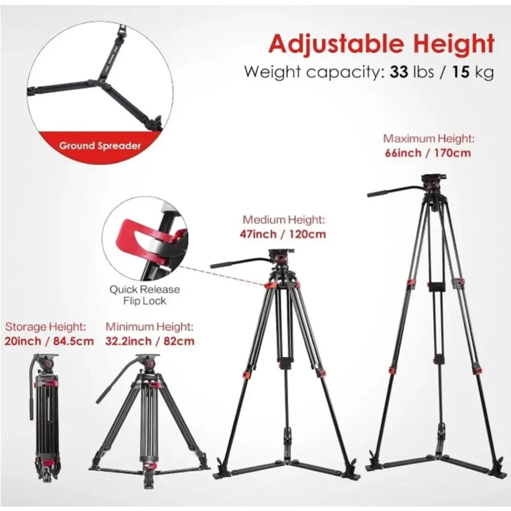 miliboo MTT609A Heavy Duty Video Tripod Fluid Head 33lb Open Box